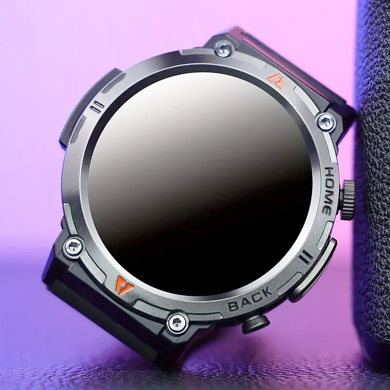 JELLOO waterproof smartwatch for men with LED flashlight, step tracking, and 3.68cm TFT display.