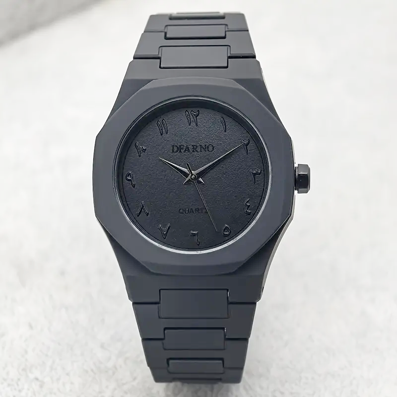 Minimalist men’s quartz watch with black Arabic dial and silicone strap – formal and casual wear