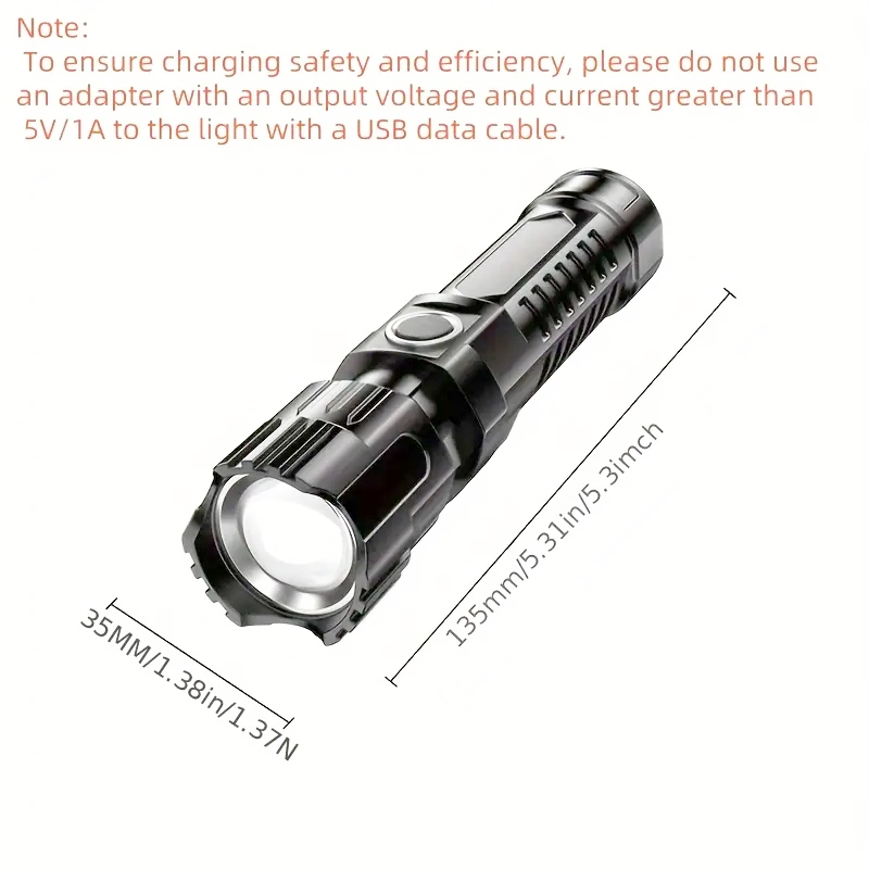 USB Rechargeable LED Flashlight with Wide Beam for Camping and Hiking