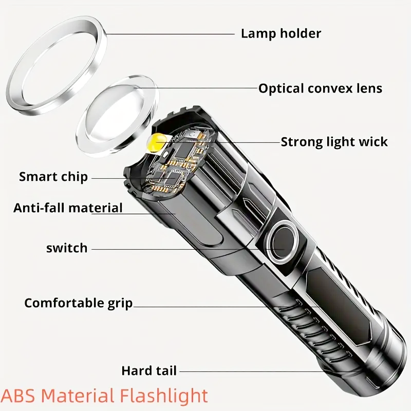 USB Rechargeable LED Flashlight with Wide Beam for Camping and Hiking