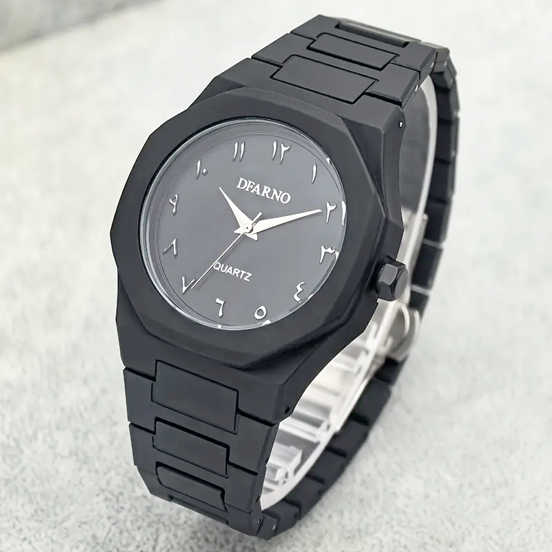 Minimalist men’s quartz watch with black Arabic dial and silicone strap – formal and casual wear