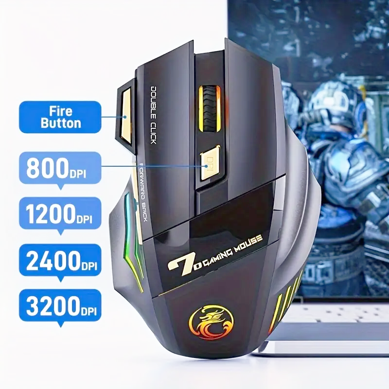 Rechargeable wireless silent mouse with RGB backlight and ergonomic design, ideal for office and study use.
