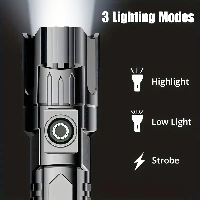 USB Rechargeable LED Flashlight with Wide Beam for Camping and Hiking