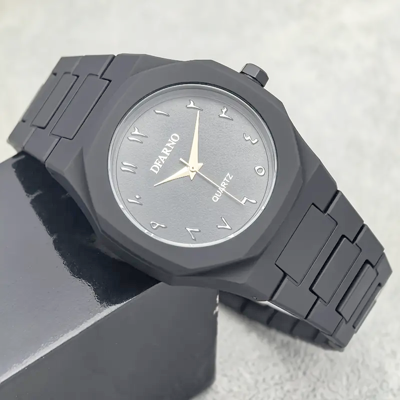 Minimalist men’s quartz watch with black Arabic dial and silicone strap – formal and casual wear