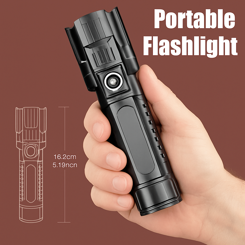 USB Rechargeable LED Flashlight with Wide Beam for Camping and Hiking
