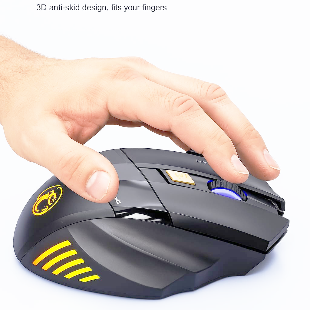 Rechargeable wireless silent mouse with RGB backlight and ergonomic design, ideal for office and study use.