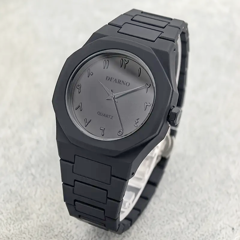 Minimalist men’s quartz watch with black Arabic dial and silicone strap – formal and casual wear