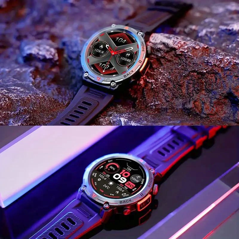 JELLOO waterproof smartwatch for men with LED flashlight, step tracking, and 3.68cm TFT display.
